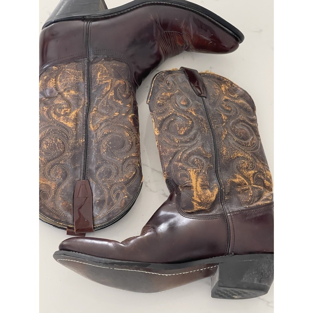 Vintage Wrangler Cowboy Western Boots Men's 10 D Brown Distressed 5115